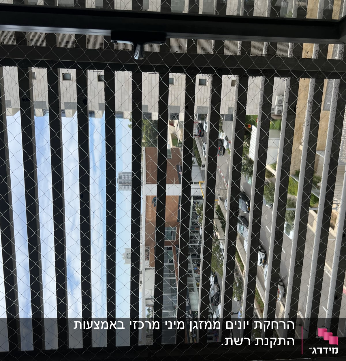 רשת מתכת על חלון למניעת כניסת יונים